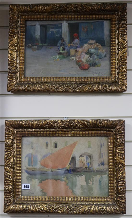Graham Petrie (1859-1940), Pumpkins, Venice and a Venetian canal scene, a near pair